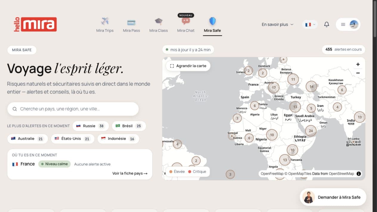 Mira Safe — Le contexte sécurité du voyage