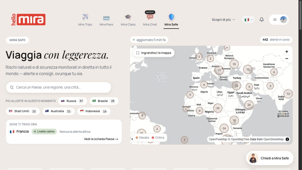 Mira Safe — Contesto di sicurezza per il viaggio