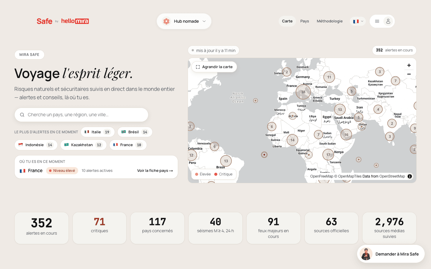 Mira Safe: i rischi e gli avvisi di ogni paese, in tempo reale