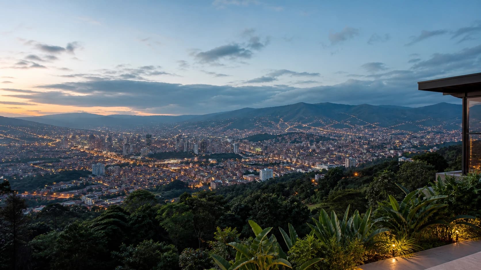 Panorama of the Medellín valley at blue hour