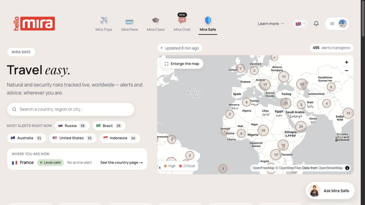 Mira Safe — Travel safety context