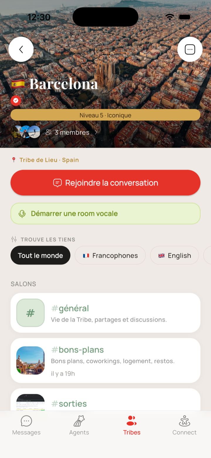 Die Barcelona-Tribe auf einem Handy: Kanäle, Mitglieder und ein Community-Level
